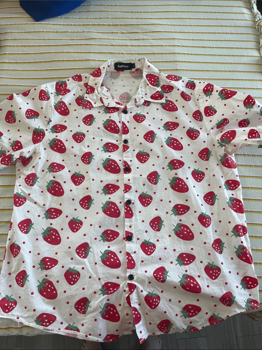 Strawberry Print Button-Up Shirt - Red on White